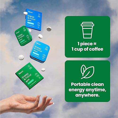 Miniatura 6 de NeuroGum Extra Strength Energy & Focus Mentas (menta verde, 72 piezas)  100 mg de cafeína natural + L-teanina + vitamina B12 y B6  Suplemento