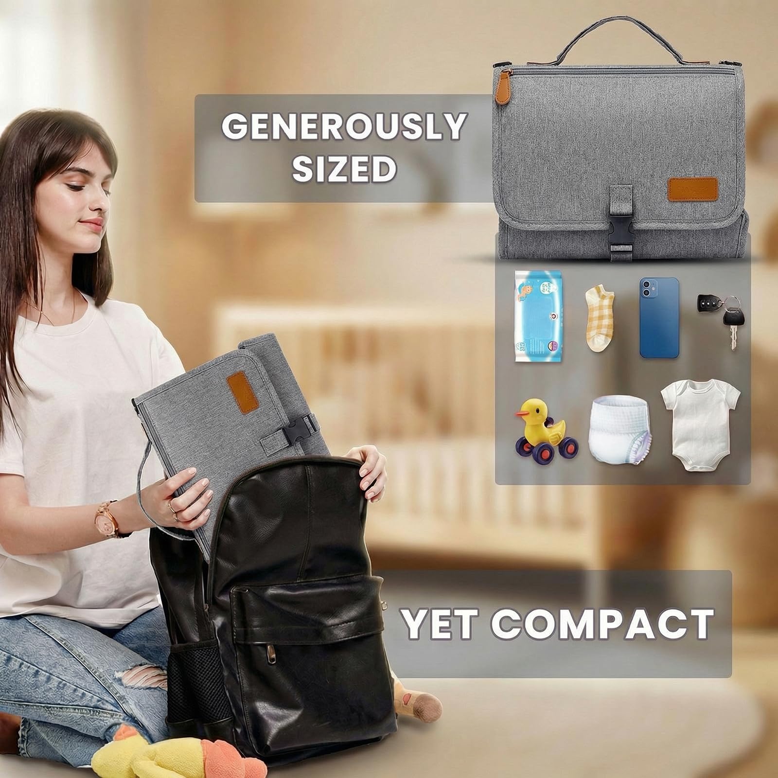 UBRAVOO Fasciatoio portatile – Borsa da viaggio con tasca per salviettine, design intelligente, kit da viaggio per bambini, regalo per neonati e ragazzi (grigio)