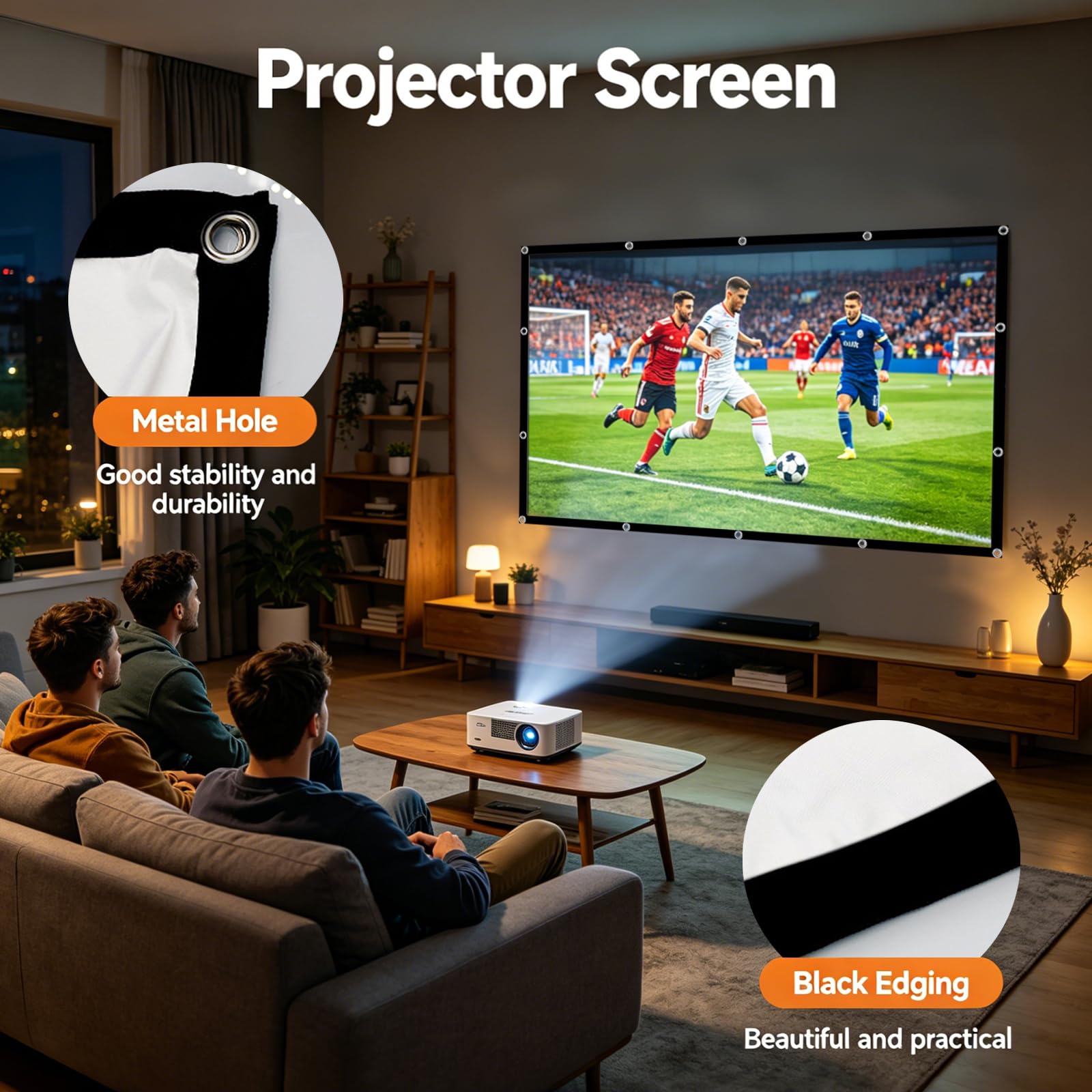 Schermo per proiettore pieghevole da 100", 16:9, double face, 4K, HD, con occhielli di fissaggio, ganci autoadesivi e corde da 5 m, portatile, lavabile, per home theater, ufficio, campeggio