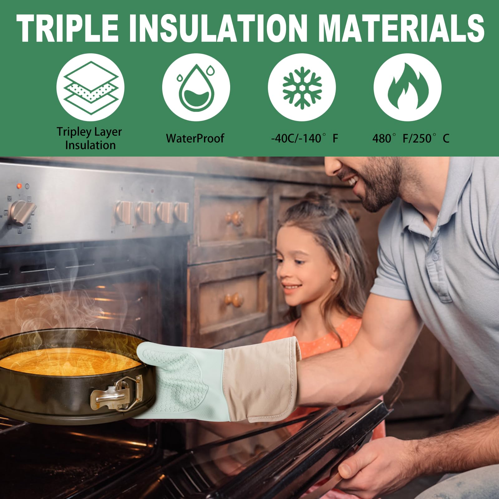 Set De 6 Gants Et Maniques De Cuisine Hisdricus En Silicone - Résistant à 230°C, Antidérapant - Vert