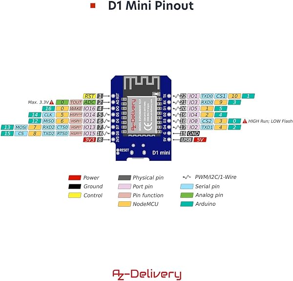 AZDelivery 5 x D1 Mini NodeMcu WiFi Board ESP8266-12F CH340G WLAN ESP8266 Micro USB Lua Module 3.3V 500mA compatible with Arduino Including E-Book! - 5
