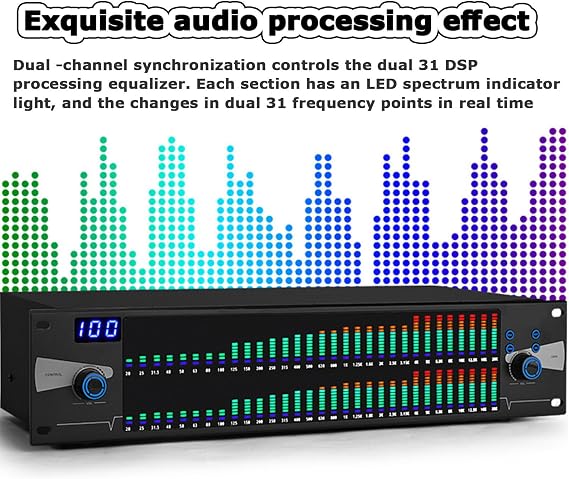 Graphic Equalizer, 31 Band Balanced Effect Controller, DJ Digital Mixer Processor, Professional DSP Feedback Eliminator, Stage Enhanced Live Production for Recording Studio