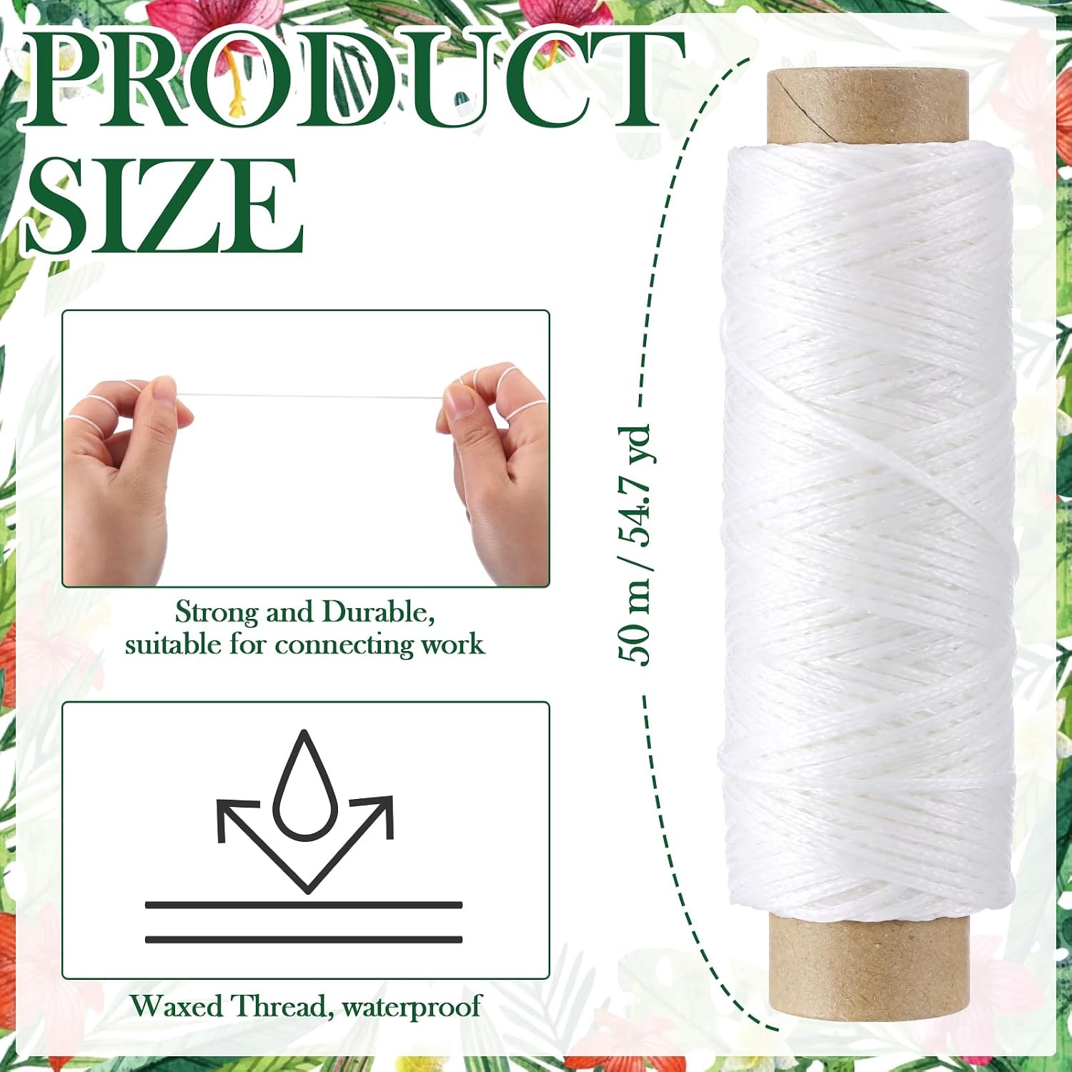 Threlaco 12 Pcs Lei Sewing Waxed Thread 54.68 Yd/ 50 M Long Sewing Twine White Thread Heavy Duty Twine for DIY Garland Hawaiian Graduation Lei Flowers Marigold Bead Stitch Leather Craft
