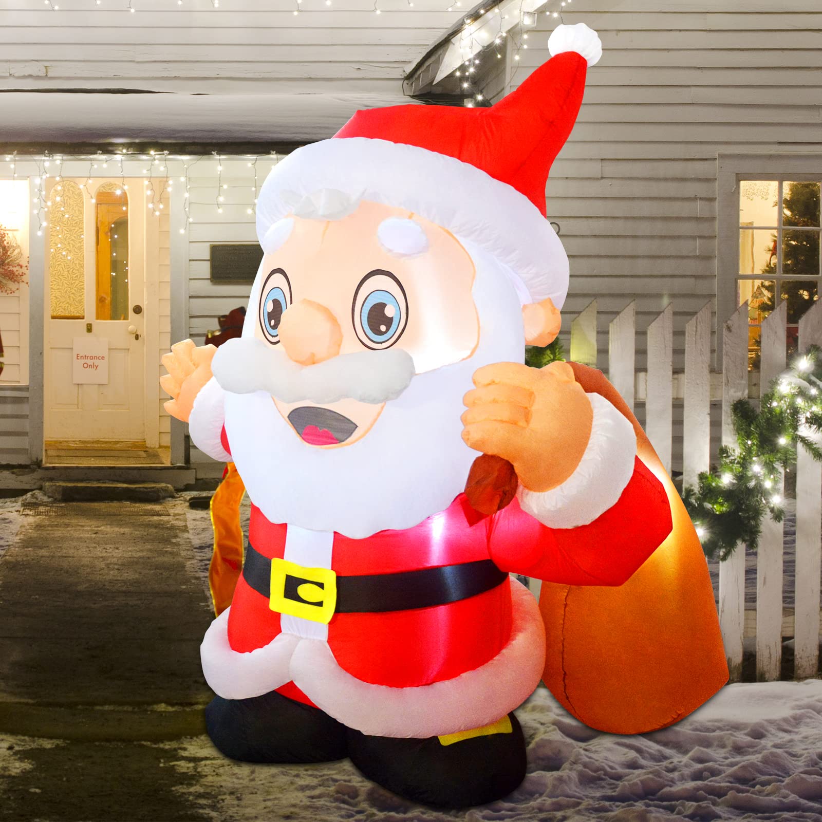 GOOSH Decoración inflable de Navidad de Papá Noel de 6.5 pies, decoración de Papá Noel inflable con bolsa grande, luces LED integradas para jardín, patio, césped, hogar, fiestas de vacaciones