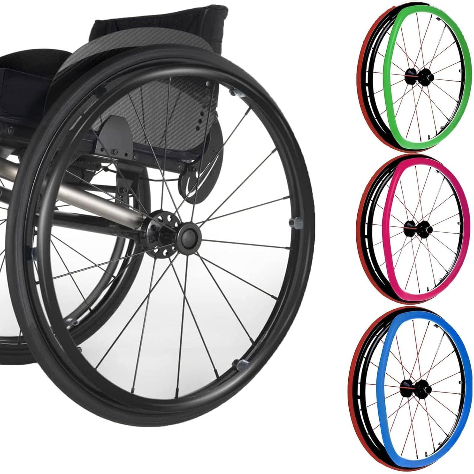 Cubierta para NeumáTicos De Silla De Ruedas, Cubierta De Silicona Antideslizante para NeumáTicos De Silla De Ruedas, Cubierta para NeumáTicos De Silla De Ruedas De Mano,Negro,22in