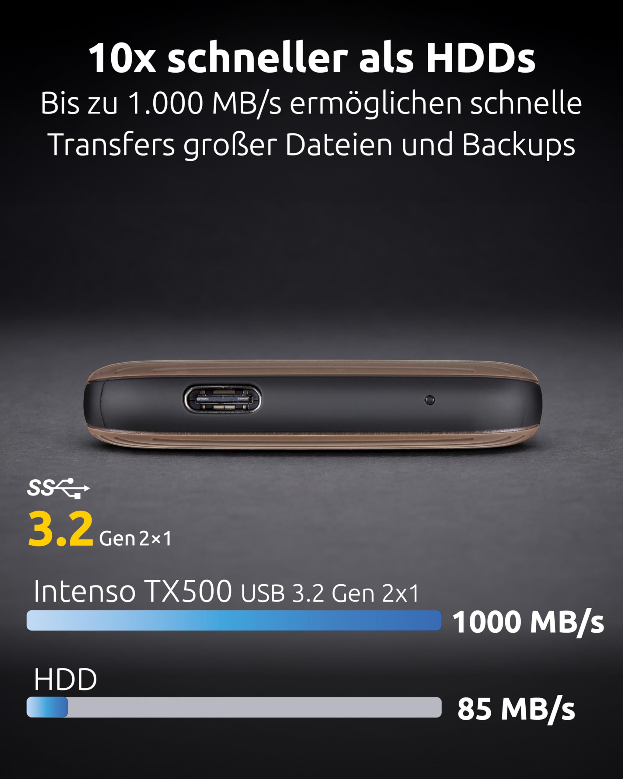 Intenso TX500 Externe SSD 500 GB - USB 3.2 Gen 2x1, bis zu 1000 MB/s, Portable Solid State Drive Festplatte mit USB-C, Kompakter Speicher kompatibel mit Windows, macOS, Android