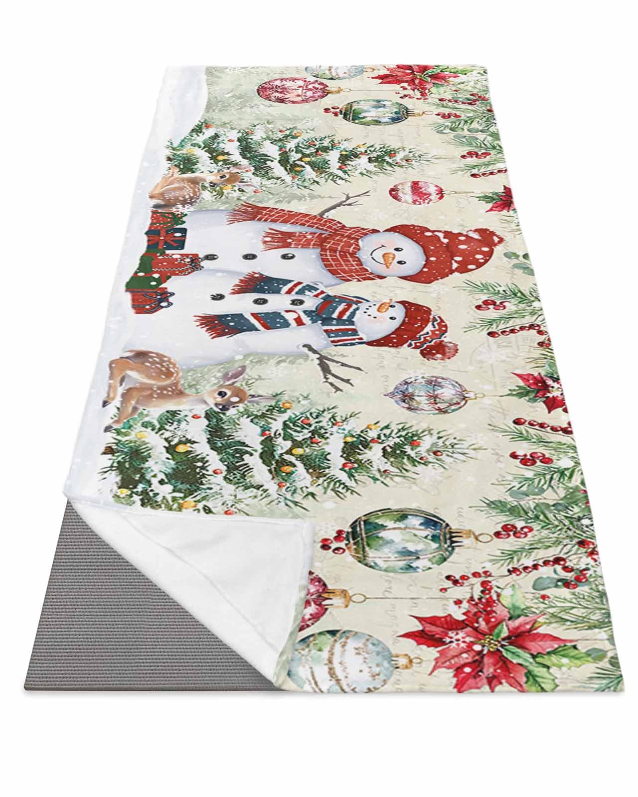 BOSIJOY Yoga Mat Towel,Winter Christmas Snowman Xmas Tree Non Slip Sweat Absorbent Hot Yoga Towels with Corner Pockets,Poinsettia Ball on Postcard Soft Microfiber Towel for Pilates Bikram 70