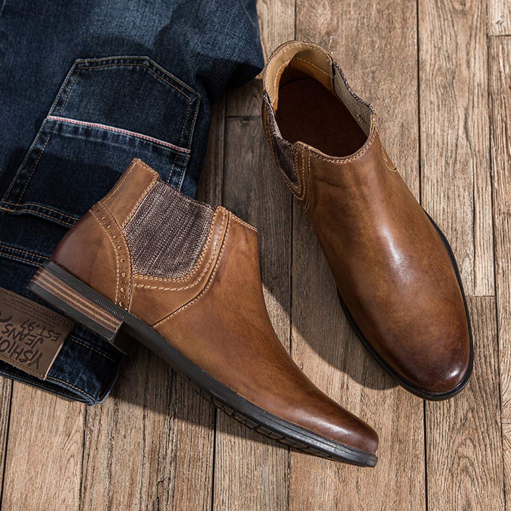 Hommes Cuir Véritable Occidental Vintage Bottes Chukka Chelsea Derby Fermeture Éclair Bottines