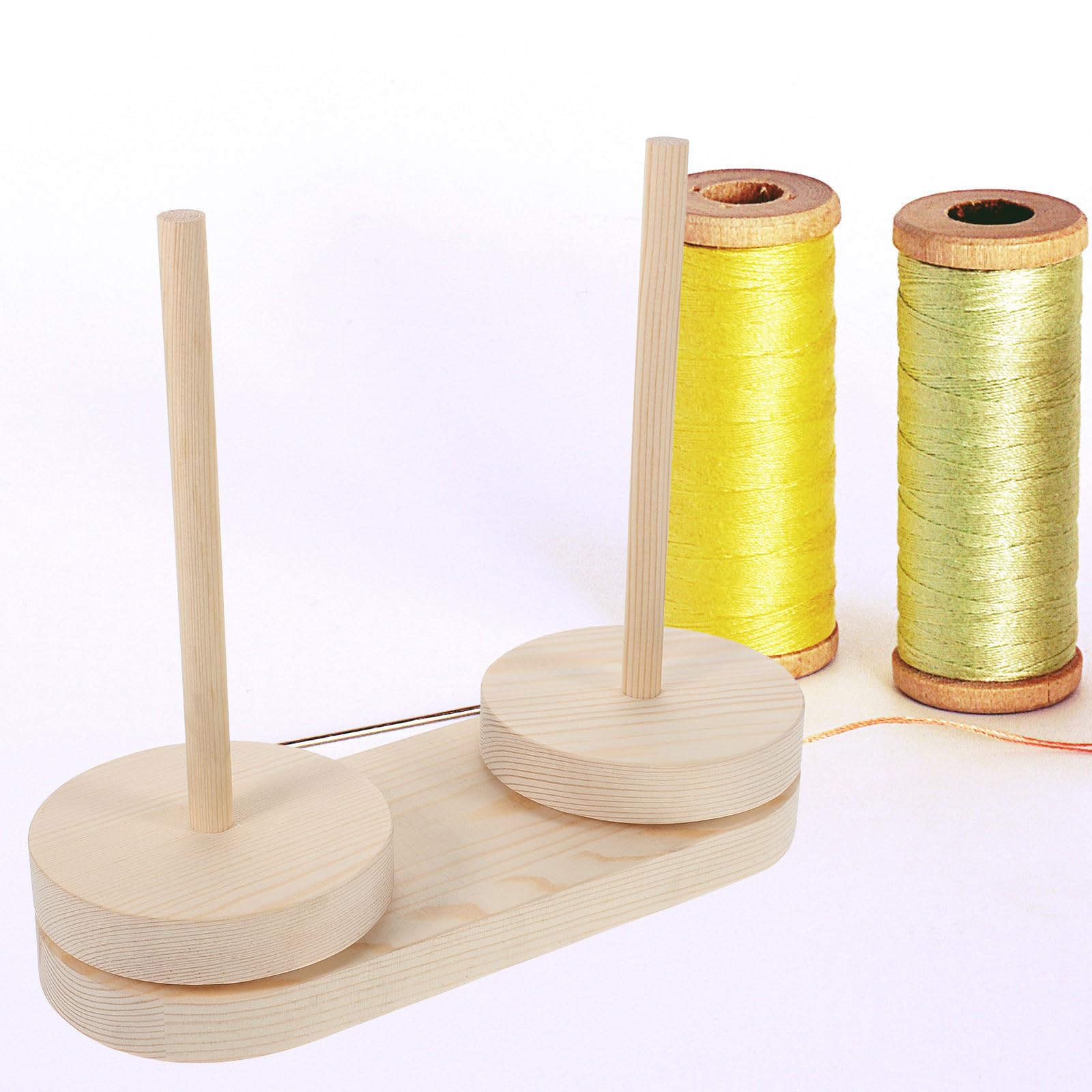 SHINEOFI Porta Filati in Legno Beige Rotante per Ricamo e Cucito Domestico