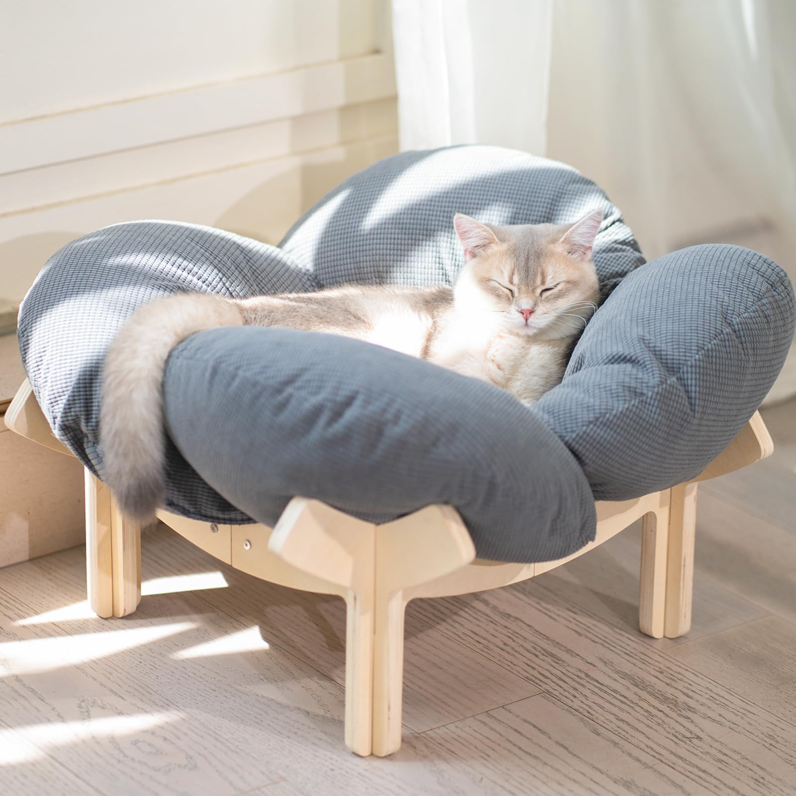 CheerPals Elevated Flower Cat Bed, 55cm L&W Large Cat Sofa, Stylish Cats Chair with Highly Elastic Soft Cushion, Furniture for Sleeping for All Cats (Dark grey) โ image 1