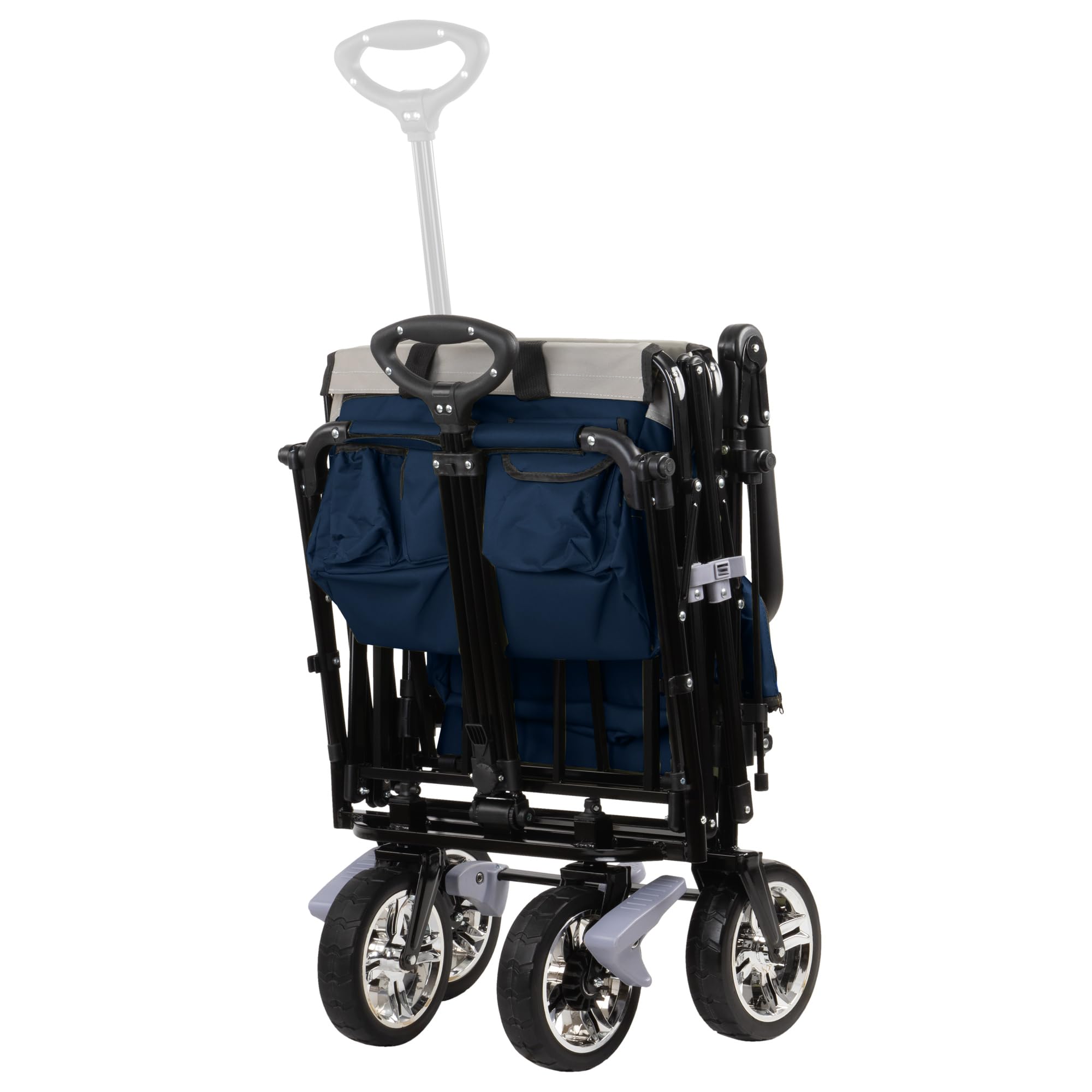 Zelsius Bollerwagen faltbar mit Dach | Blau/Grau | Transportwagen mit Gurtsystem | Handwagen, Klappbollerwagen, Gerätewagen | Faltbollerwagen klappbar, Gartenkarre mit Sonnendach, Transportkarre