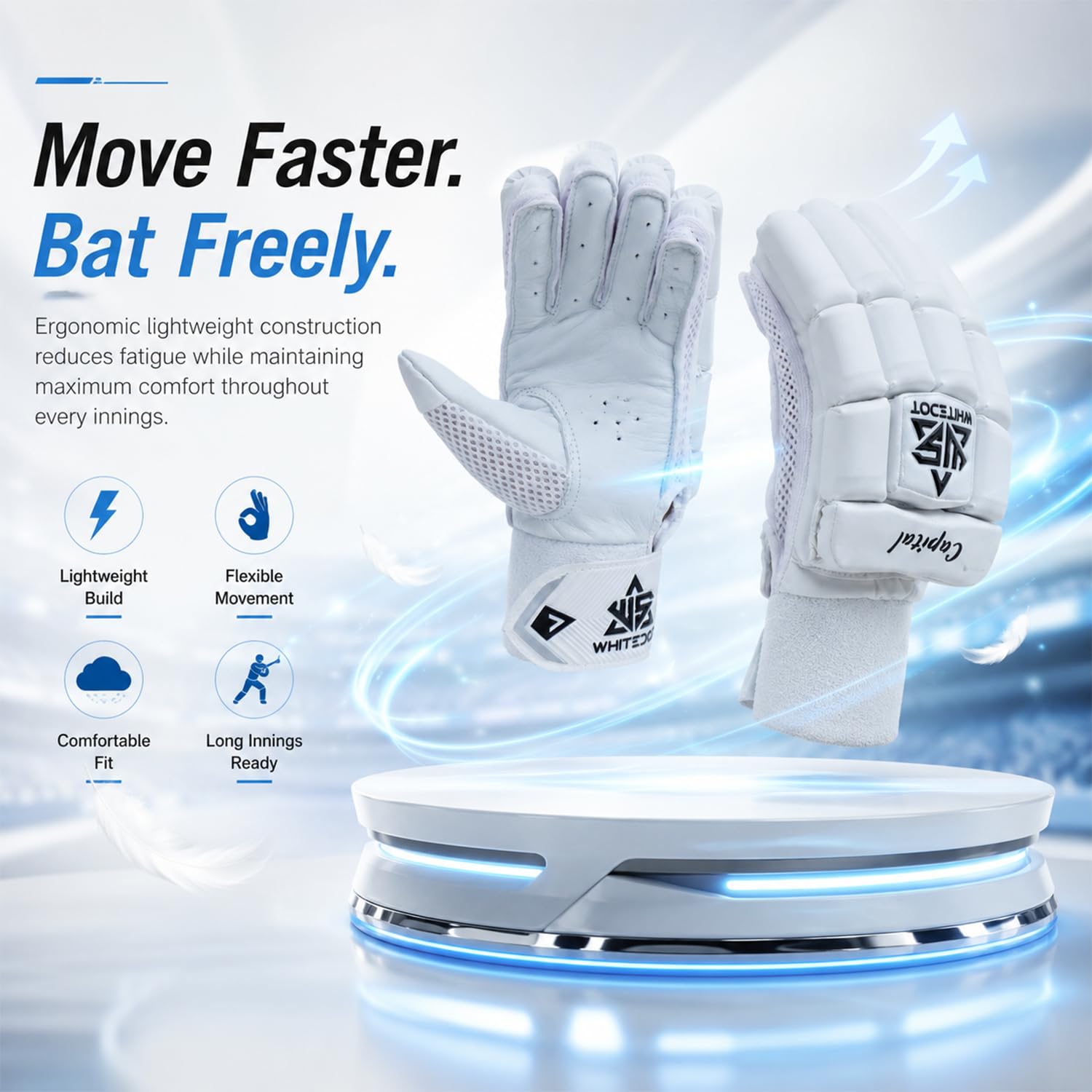 WHITEDOT Sports Capital PU Cricket Batting Gloves (White Boys/Small Right Hand) 3