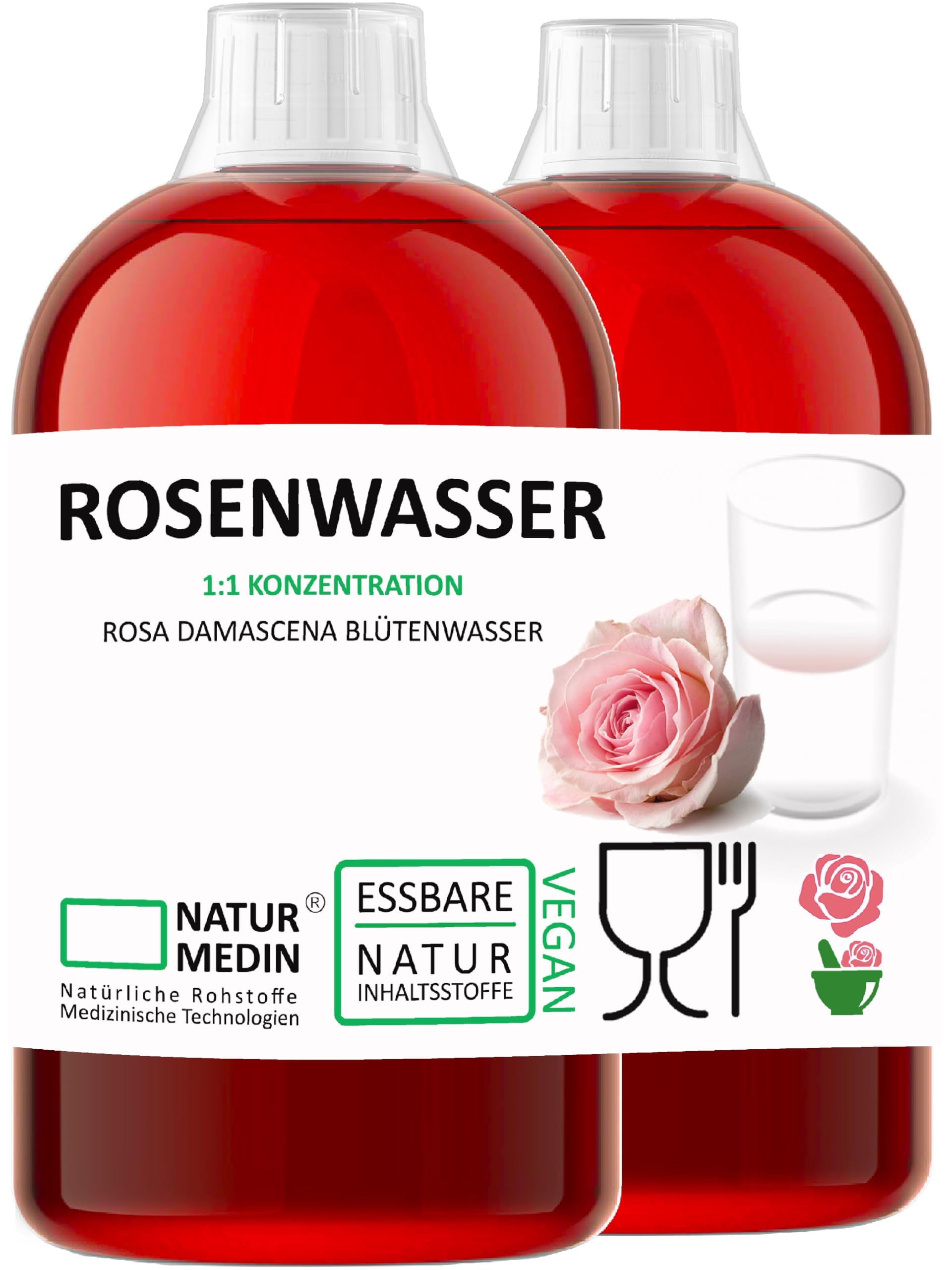 2.000 ml LEBENSMITTEL ROSENWASSER – Typ : Classic – (2x1.000ml) NATURMEDIN®