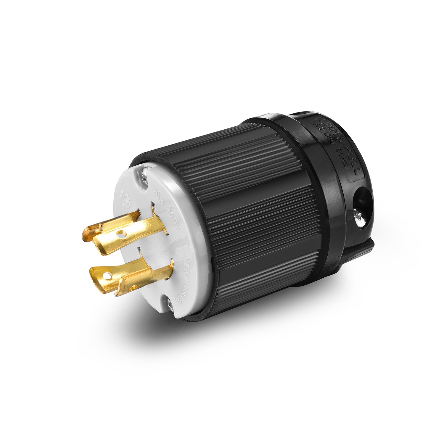 Connecteur mâle NEMA L15-20P répertorié UL, 20 A 20 A, AC 250 V 250 V, 3 pôles-4 fils, jointoiement, verrouillage par torsion, noir et gris