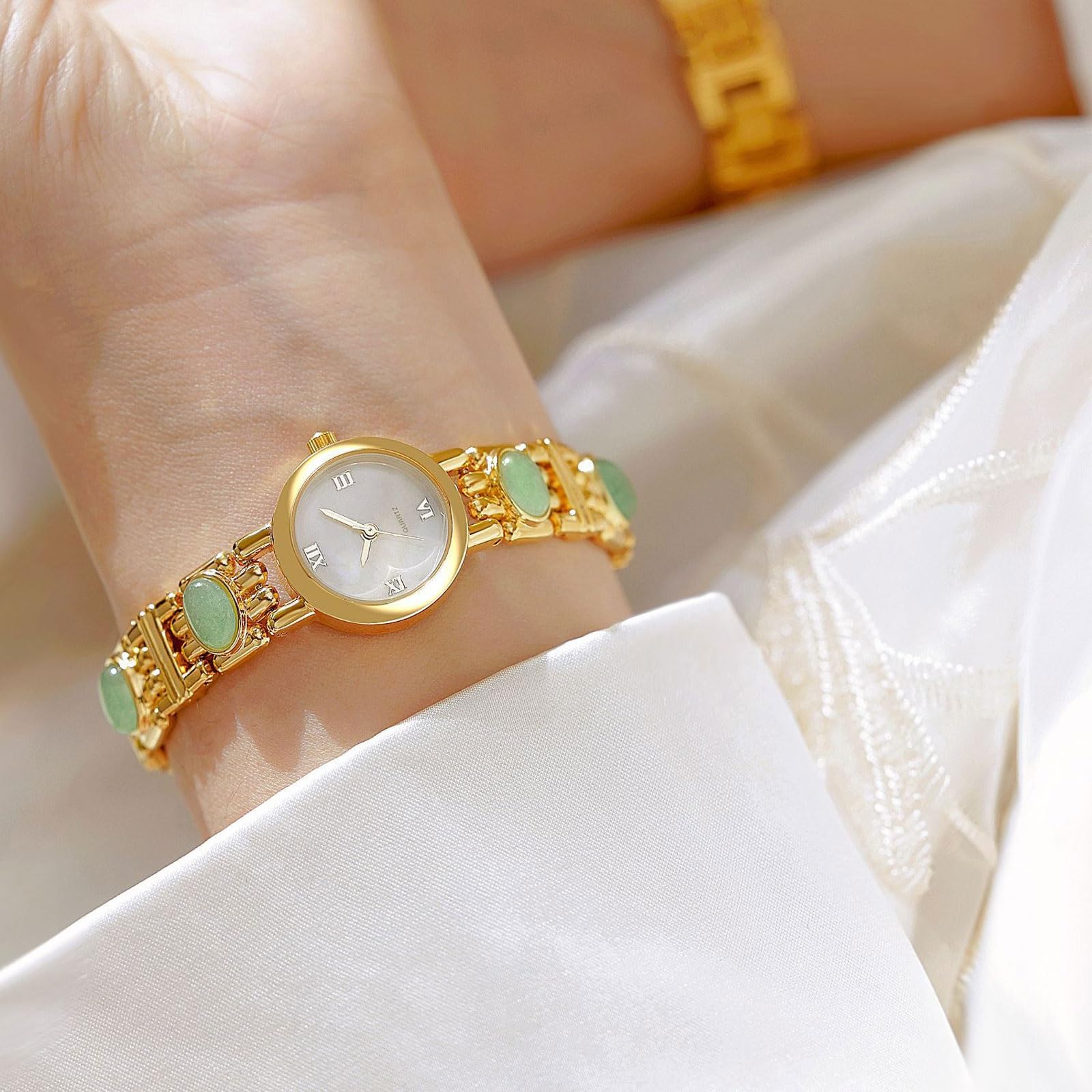 Orologio da polso vintage, impermeabile, con avventurina naturale, rotondo, al quarzo, adatto per fidanzata e moglie