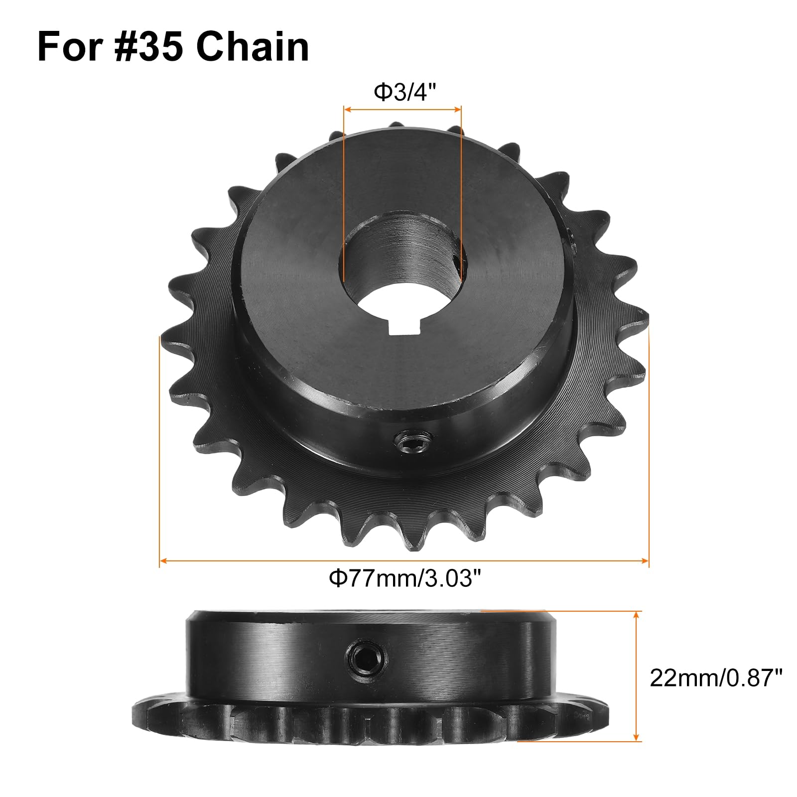 uxcell #35 Chain Roller Sprocket B Type, 3/4" Bore 24 Tooth Single Strand Chain Sprocket, Carbon Steel, Keyway with Set Screws — Amazon image 2