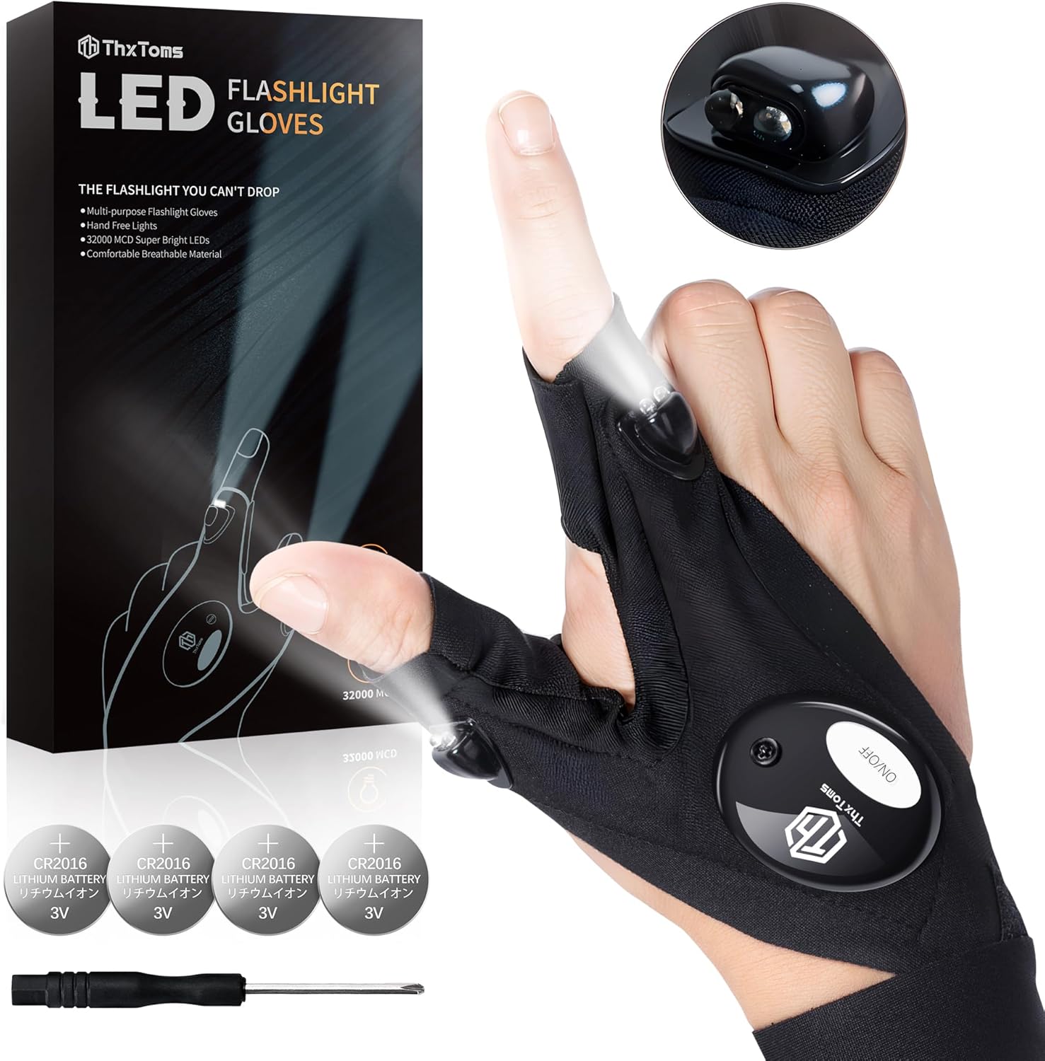 ThxToms LED Flashlight Gloves,Fathers Day Dad Gifts from Daughter Son Wife, Christmas Birthday Gifts for Men Dad Him Boyfriend Husband,Cool Gadget Hands Free Lights for Repairing Fishing Camping