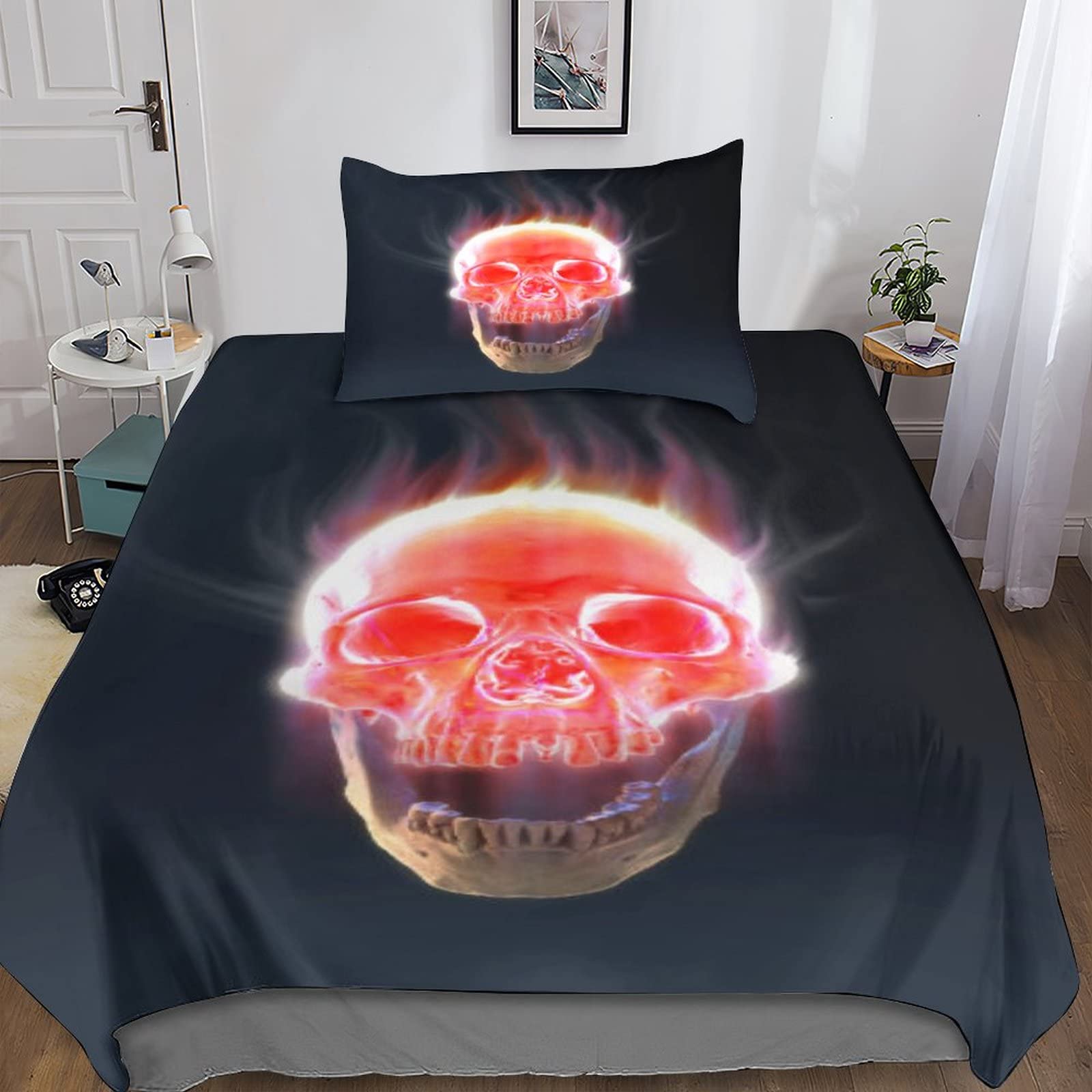 Housse de couette tête de mort horror 3D parure de lit enfant garçon fille 135x200