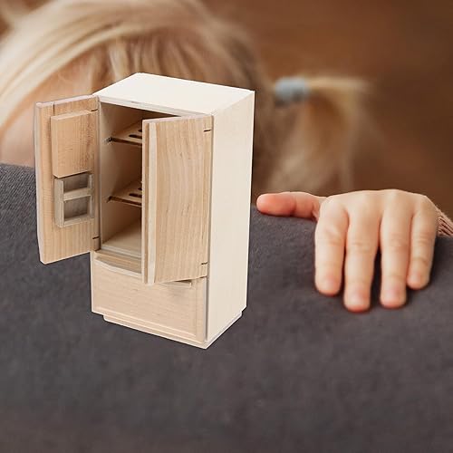Miniatura 5 de BESPORTBLE Miniature Wooden Dollhouse Fridge Unpainted Mini Fridge Model for Dollhouse Kitchen Scene Decoration Refrigerator Furniture Accessory