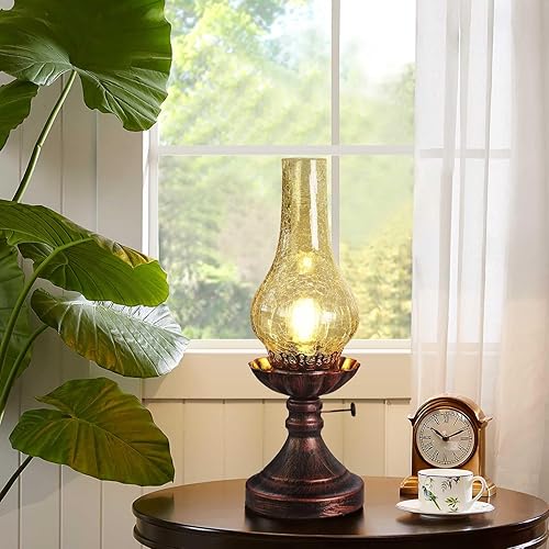 Miniatura 3 de Lámpara de mesa vintage, estilo rústico, antiguo, rústico, rústico, para escritorio, diseño de vidrio agrietado, estilo victoriano, occidental,