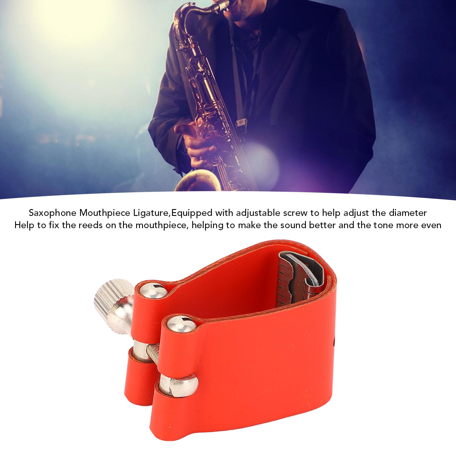 Saxophon-Blattverschluss, Rot, Saxophon-Mundstück-Blattschraube aus Leder für Tenor-Alt-Saxophon-Mundstück
