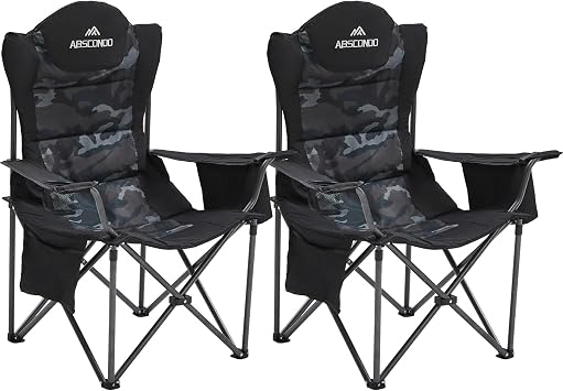 ABSCONDO Camping Chairs for Adults, Oversized Folding Camp Chair for Outdoor with Cup Holder & Cooler Bag, XL Heavy Duty Lawn Chairs Supports up to 500lbs 2 Pcs, Camp