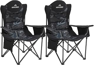 ABSCONDO Camping Chairs for Adults, Oversized Folding Camp Chair for Outdoor with Cup Holder & Cooler Bag, XL Heavy Duty Lawn Chairs Supports up to 500lbs (2 Pcs, Camp)