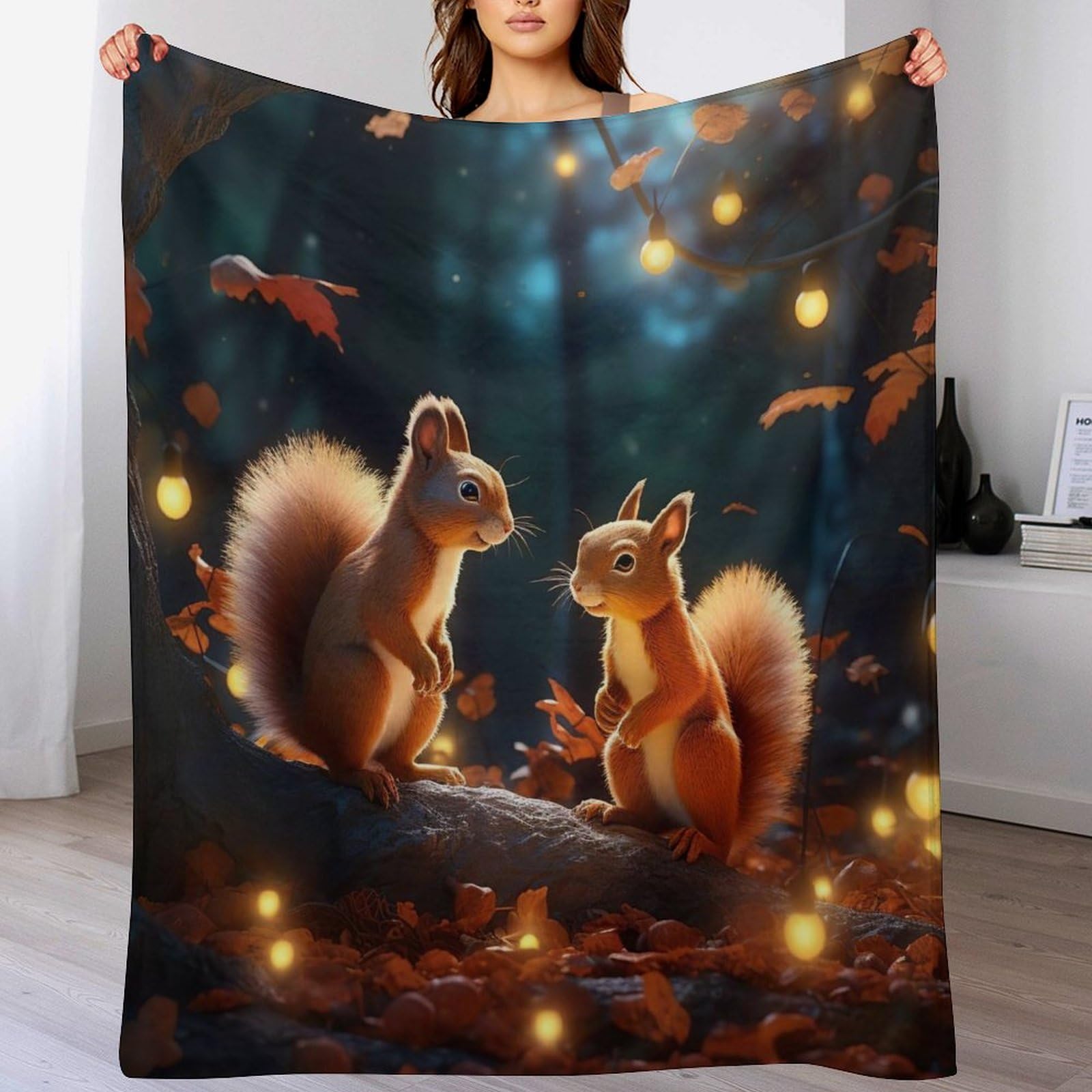 Gftttfg Squirrel Blanket Soft All Season Couch Throw, Cozy Flannel Sofa Bed Microfiber Washable Bed Blankets, （180×200Cm）