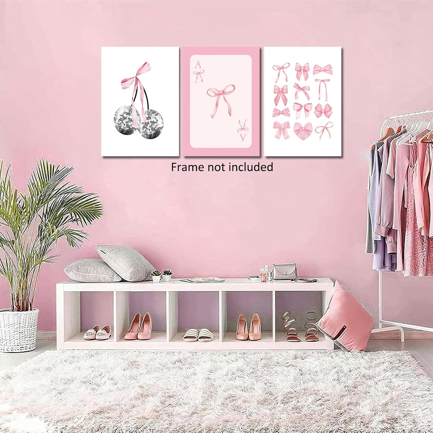 Trendy Pink Bows Canvas Wall Art Preppy Watercolor Bows Wall Decor Pictures Girly Coquette Room Decor Aesthetic Posters Prints for College Apartment Bedroom Decoration 16x24in (A, 16*24 inch*3 Unframed, Unframed)