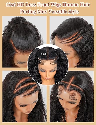 Miniatura 3 de Pelucas de cabello humano con encaje frontal transparente HD de 18 pulgadas y 13 x 6 pulgadas, predepiladas con abuelitos, rizado profundo, sin