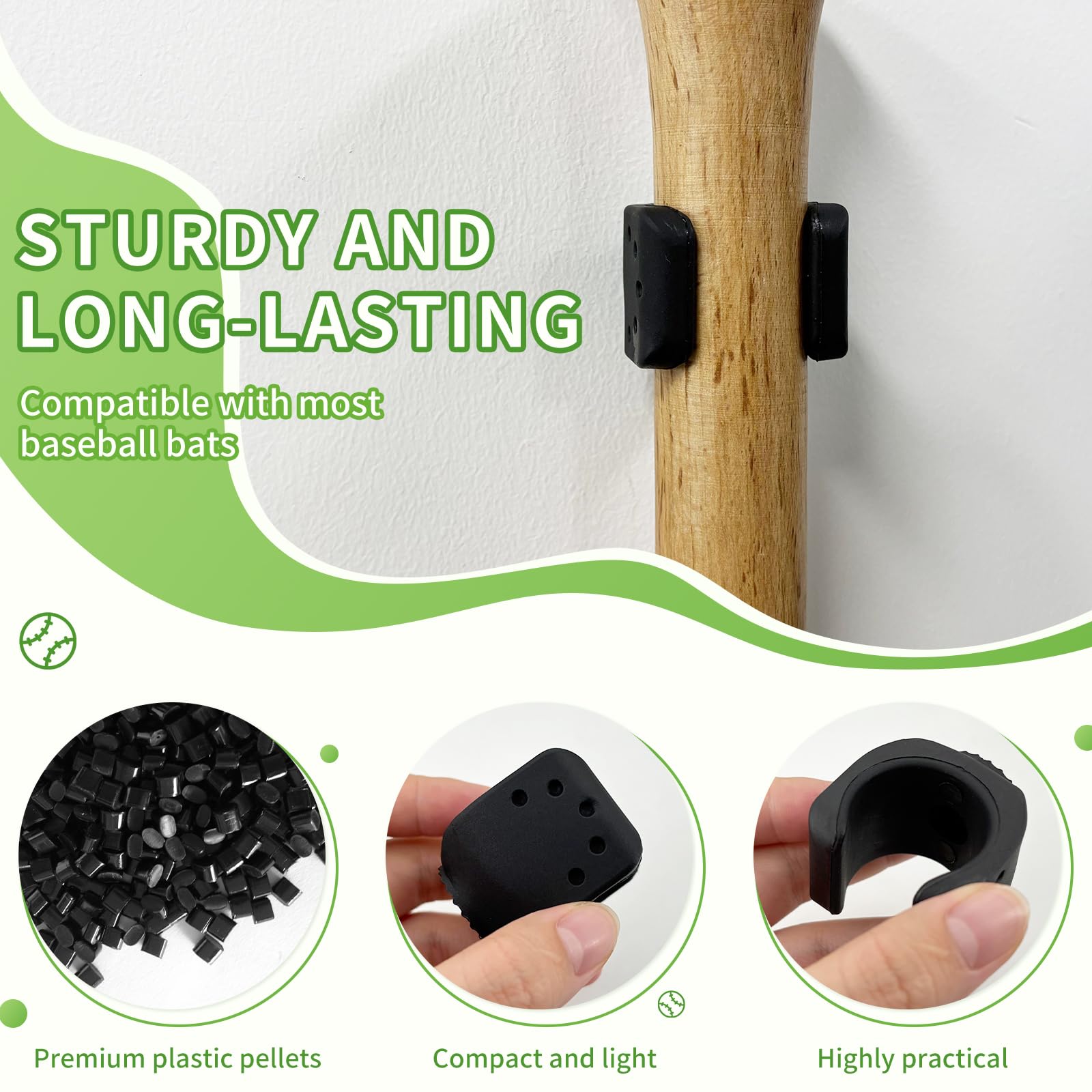 Supporto per mazza da baseball in legno, per racchetta da baseball da 30 – 36 mm, supporto da parete da baseball con vite, tassello, supporto flessibile senza graffi, adatto per la conservazione