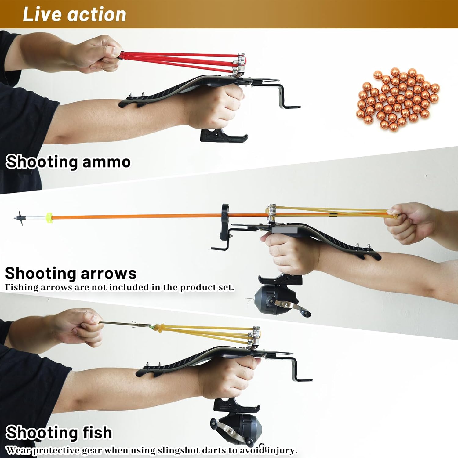 OBTOUTDOOR Powerful Slingshots for Hunting Fishing Slingshot with Rubber Bands Fishing Reel and Fishing Darts Catapult Slingshots for Fishing