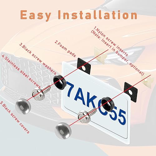 Miniatura 9 de Juego de 4 tornillos para matrícula, a prueba de óxido, antirruido y antirrobo, pernos de montaje autorroscantes de acero inoxidable para soporte de