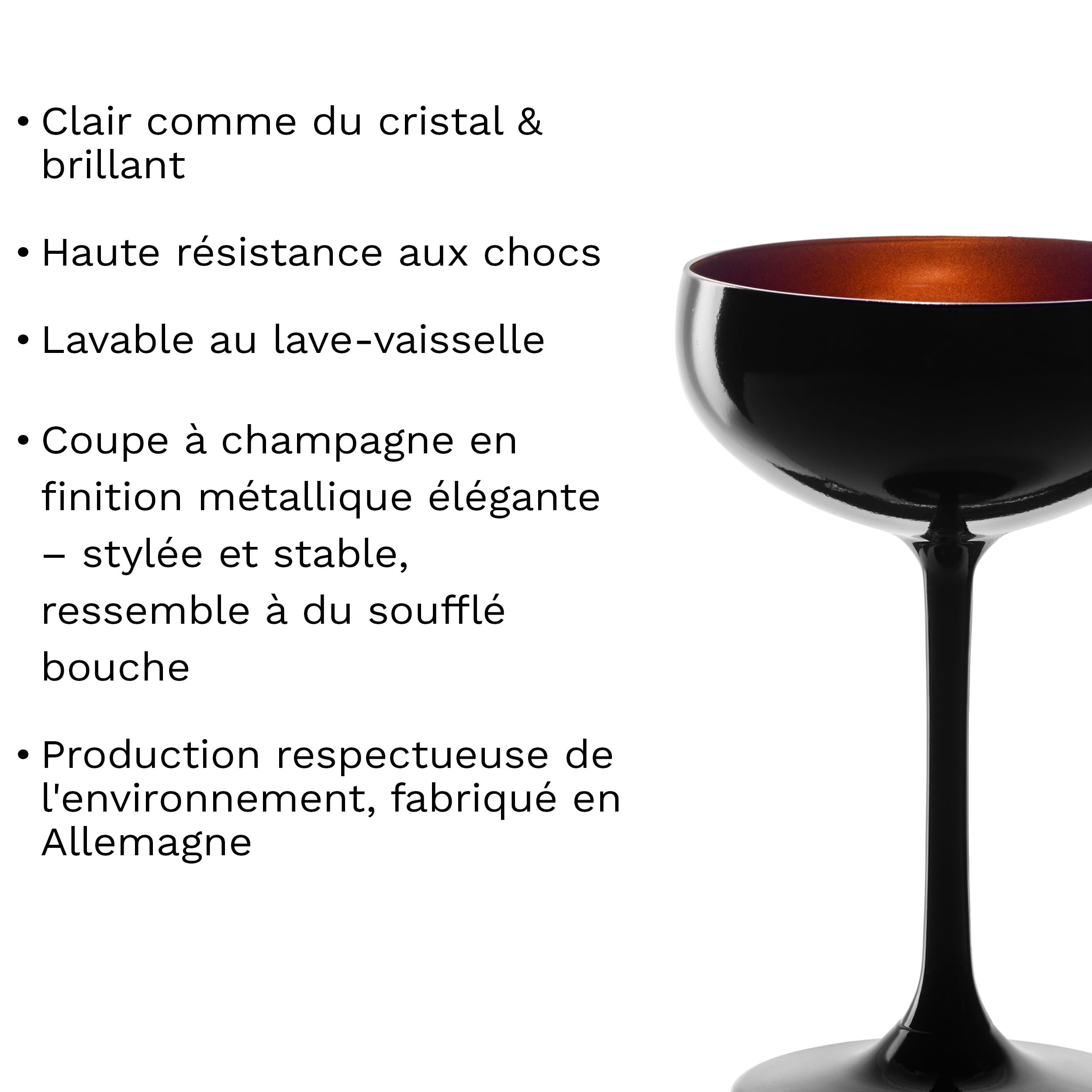 Stölzle Lausitz Coupes à Champagne Elements Noir/Bronze 6x230 ml – Verres Élégants en Cristal Sans Plomb – Idéals pour Champagne Prosecco et Cocktails – Résistants au Lave-Vaisselle et aux Chocs