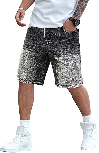 Verdusa Men's Jorts Baggy Jean Shorts Mid Waist Vintage Summer Denim Shorts Grey
