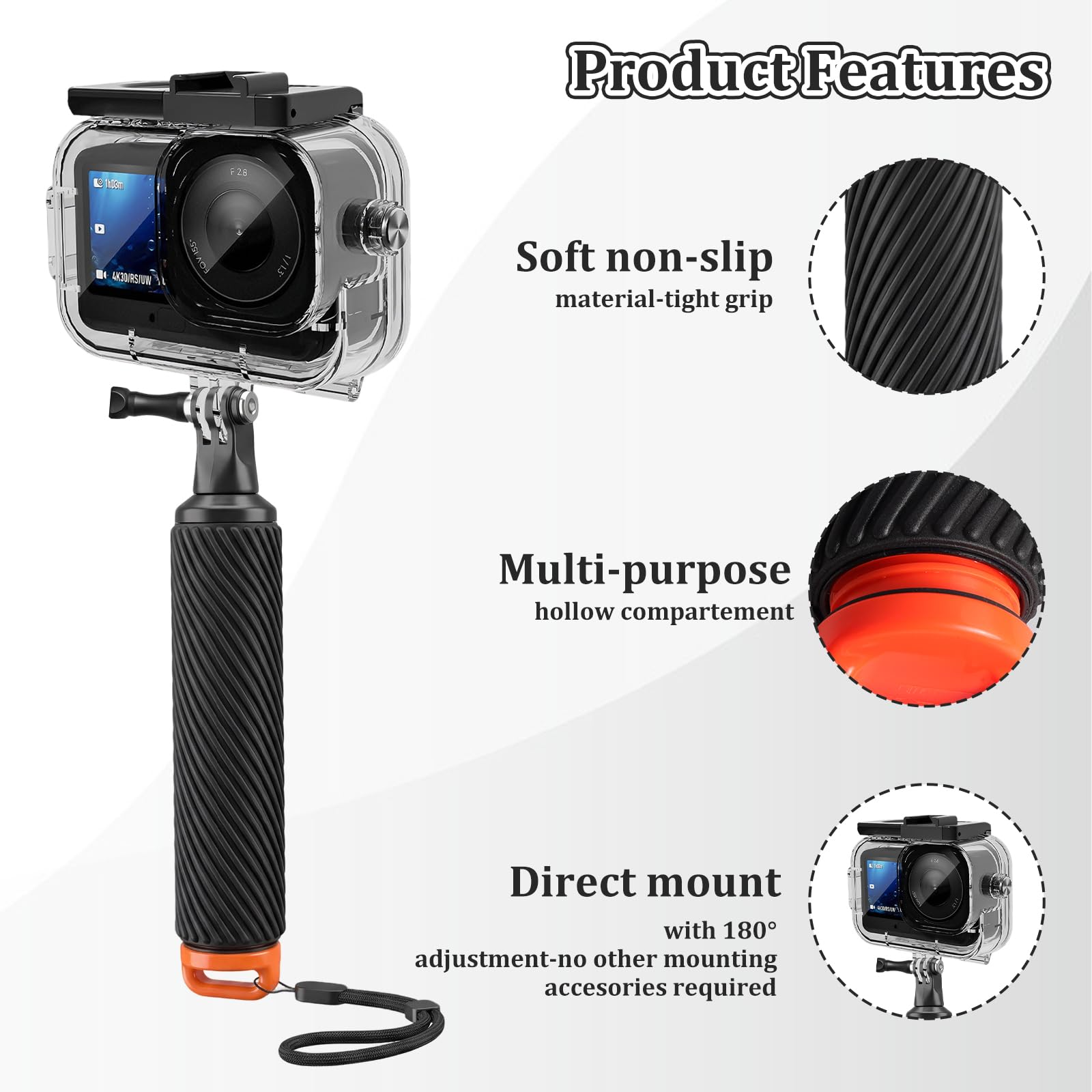 Custodia impermeabile compatibile con fotocamera DJI Osmo Action 6, custodia subacquea da 60 m con manico galleggiante, anti-nebbia e supporto a sgancio rapido, accessori a vite per Action 6