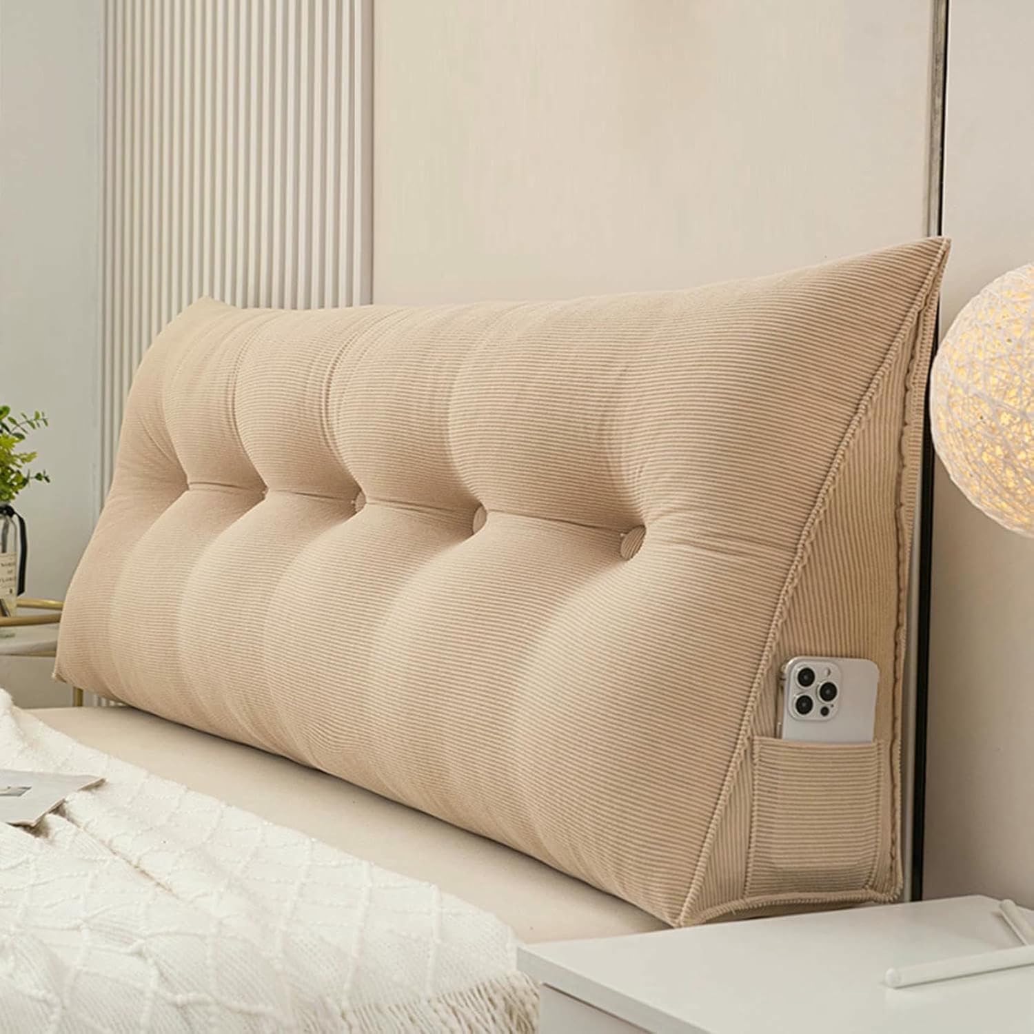 Large Triangular Headboard Cushion Wedge Reading Bed Rest Pillow Triangle Headboard Backrest Fleece Positioning Support Bolster for Dorm Room Daybed~/