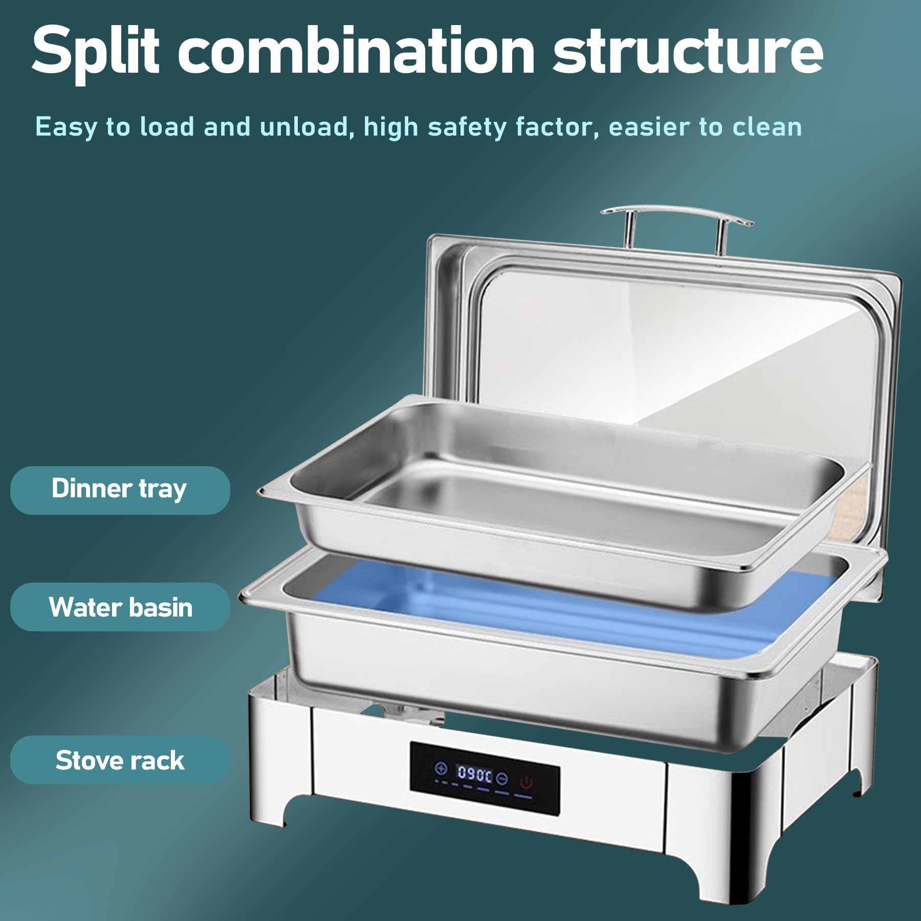 Chafing Dish Elettrico, 9L Scaldavivande Elettrico per Buffet con Controllo Touch Screen e Coperchio in Vetro, Contenitore Scalda Cibo Professionale per Buffet, Feste e Banchetti (GN1/3)