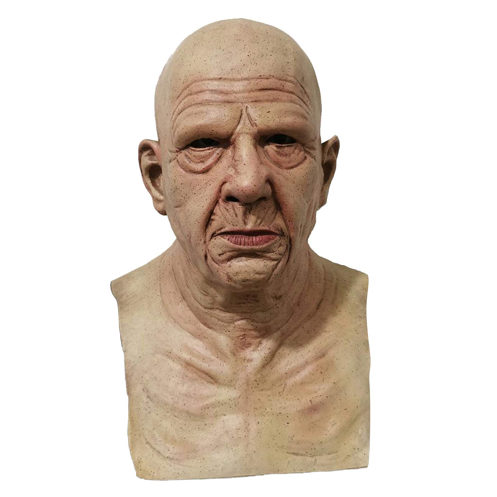 KAQNTUD Realistic Bald Old Man Mask Latex Full Face Neck Helmet for Masquerade Halloween Halloween Man