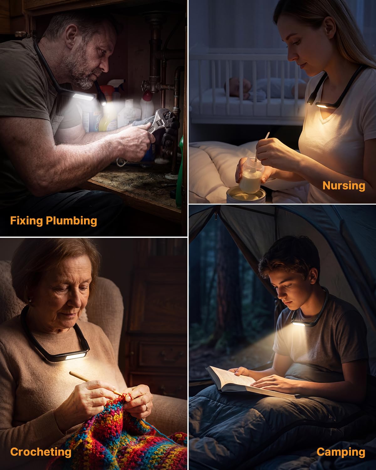Buch Leselampe Hals LED Buchlampe: Wiederaufladbar Leselampe Bett Stricklampe zum Umhängen, 3 Farben & 80 Std. Dauer Handarbeitslampe Halslampe Leselicht Nackenlampe für Lesen Stricken Häkeln