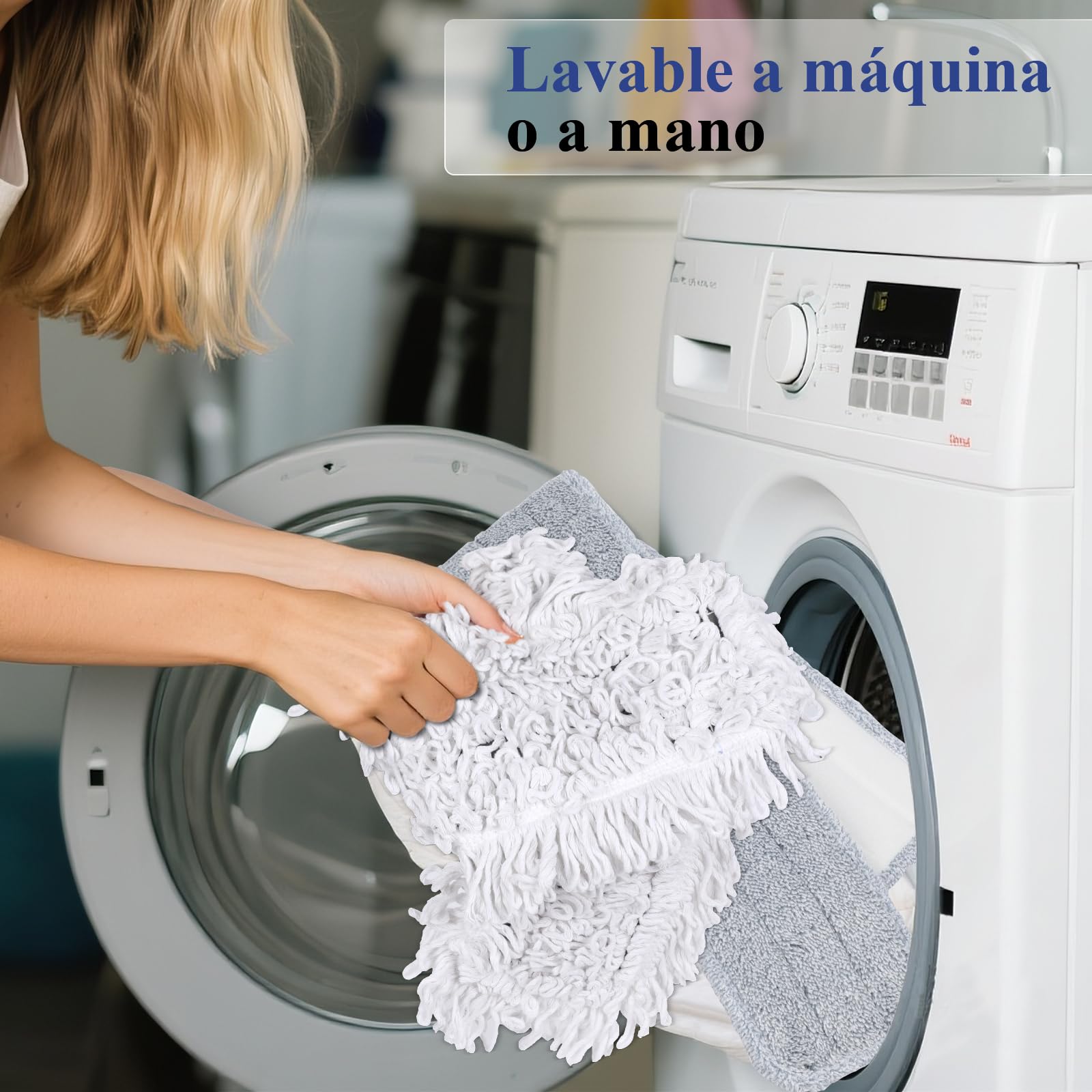 Masthome Juego de Mopa Profesional de 90 CM de Ancho, Fregona Profesional con Mango Alargado, Fregona Plana Industrial Ligera con Cabezal y 3 Almohadillas para Mopa, para Hotel, Centro Comercial