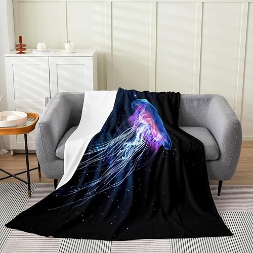 Miniatura 2 de Manta de franela de vellón de medusas, tamaño Queen de 90 x 90 pulgadas, manta de cama para todas las estaciones, para sofá, criatura marina, mundo