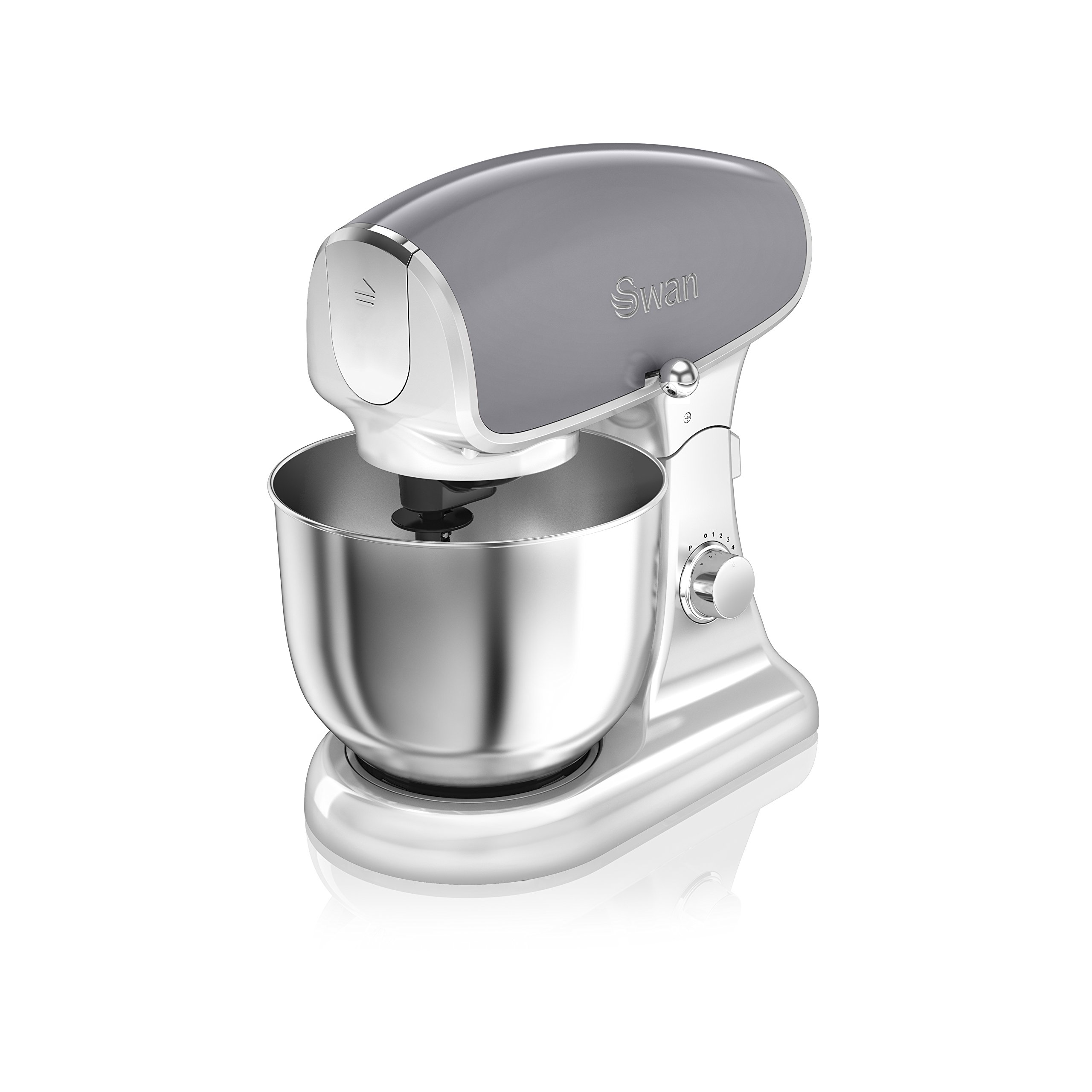 Swan SP33010GRN Retro Batidora amasadora repostería Profesional, Robot cocina cuerpo metal, 8 velocidades, 4,5 Litros, bajo ruido, diseño vintage Gris, 1200W