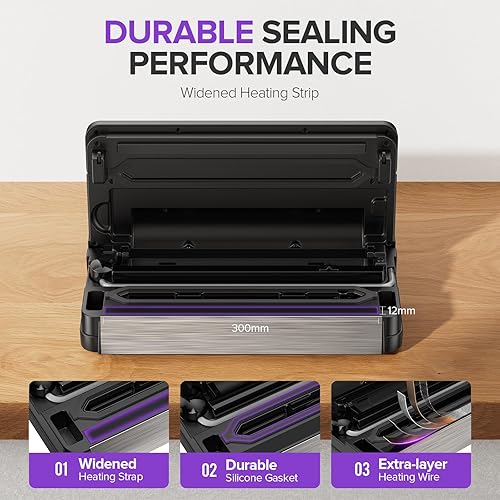 Miniatura 3 de Máquina selladora al vacío de 95 kPa, sellador de alimentos totalmente automático, pantalla táctil, funciones 10 en 1 y potente sistema de sellado