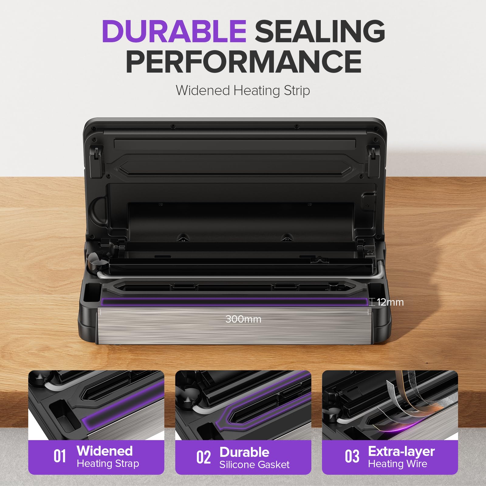 95kPa Vacuum Sealer Machine, Fully Automatic Food Sealer, Touch Display, 10-in-1 Functions & Powerful Sealing System with Double Heat Seal, Easy-Lock Handle, Built-in Cutter(Deep Gray)