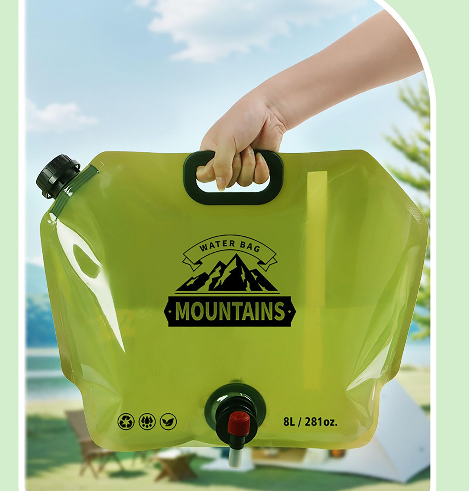 Outdoor Water Bag with Faucet, 2 Pcs Random Color 8 L(281 oz) Thick PE Folding Camping Water Bag for Outdoors (2) 4