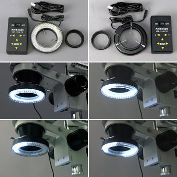 AmScope 3.5X-90X Trinocular Stereo Microscope with 4-Zone 144-LED Ring Light + 5MP Camera