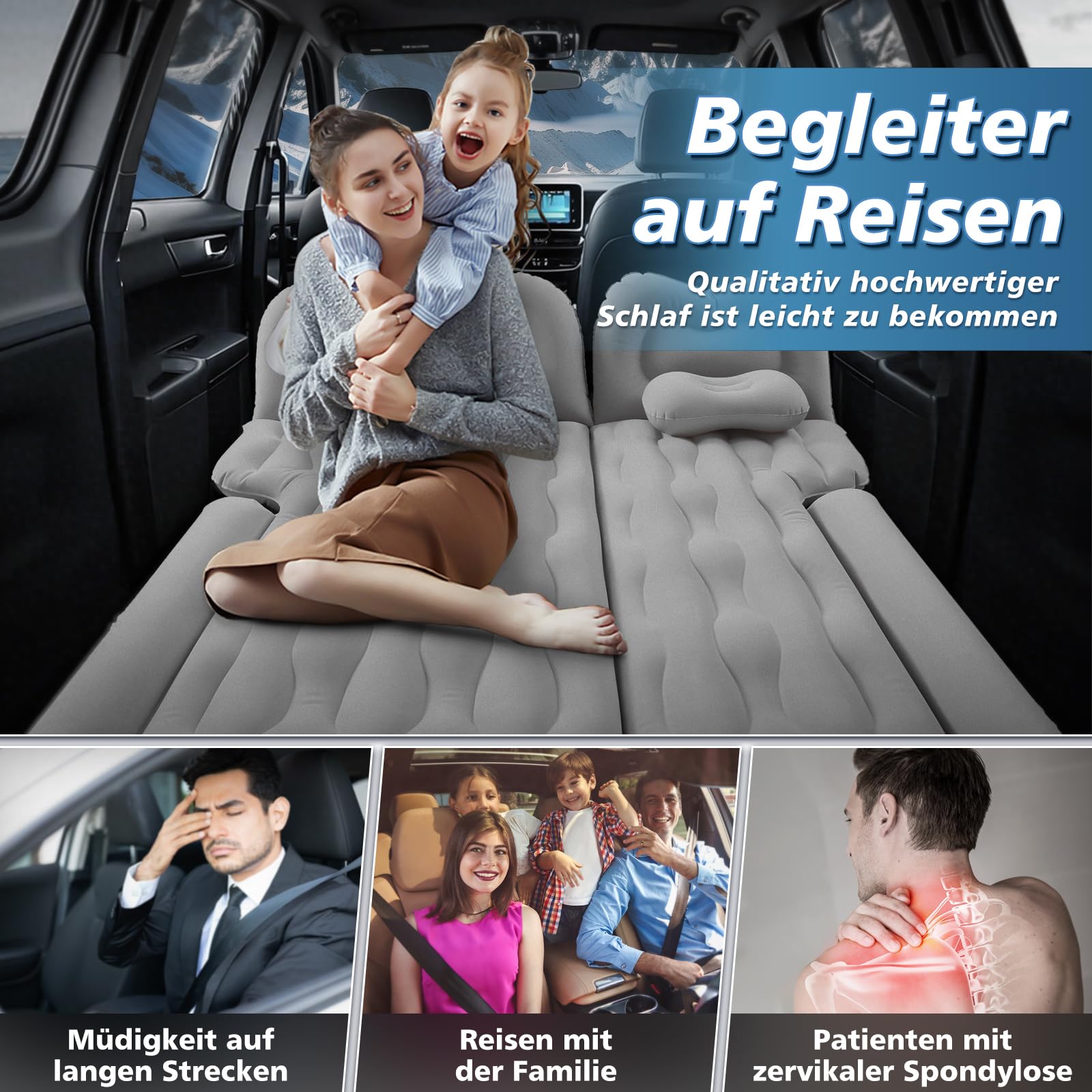 FORMIZON SUV Aufblasbare Matratze, 180 * 140cm Auto Luftmatratze, Aufblasbare Matratze Kofferraum mit Luftpumpe und 2 Kissen, Tragbare Doppelseitige Dickere Auto Bett für Reisen Camping Outdoor