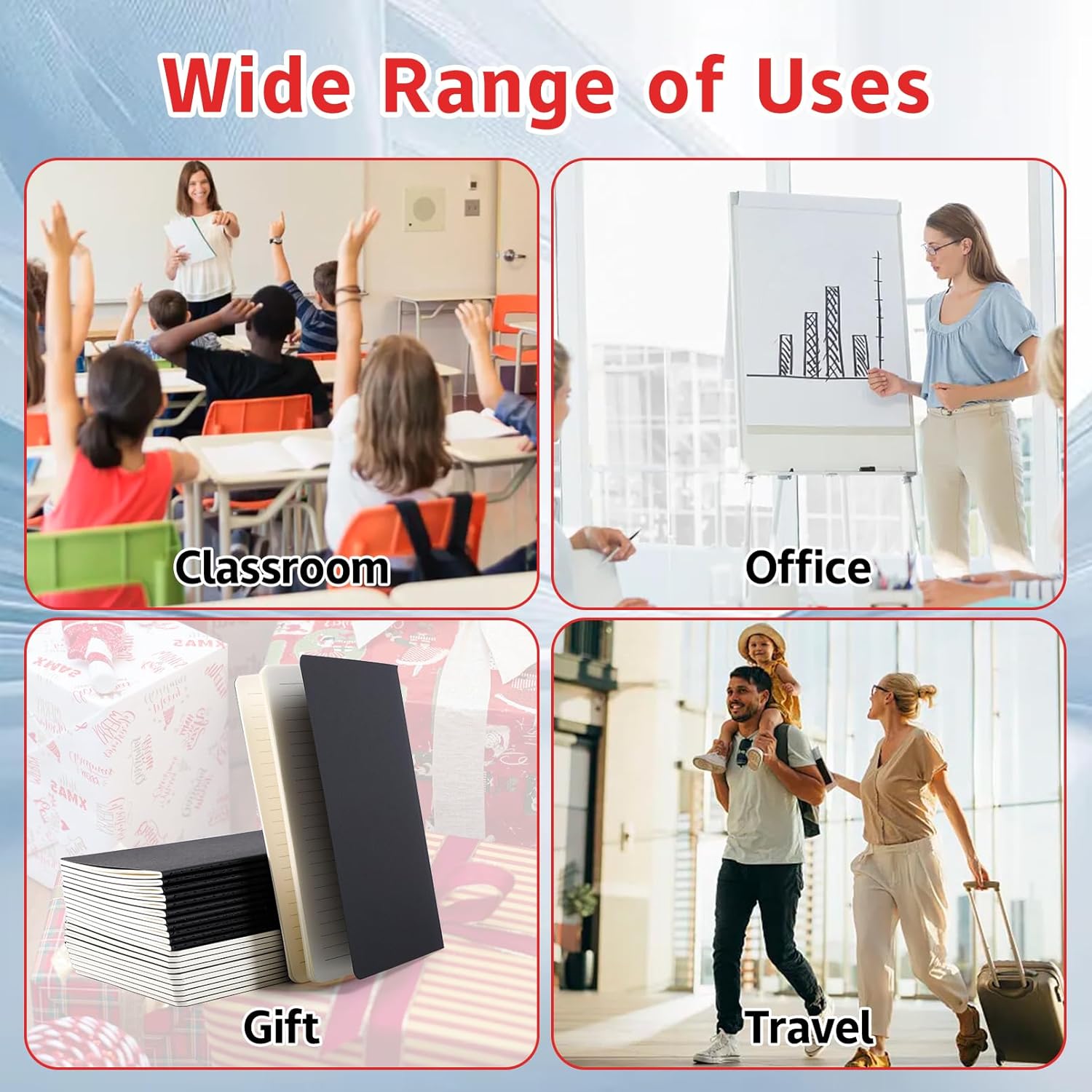 50 Pack Kraft Notebooks, A5 Lined Journal, Black Cover College Ruled Travel Notebook, 5.5x8.3 inch, 60 Pages/30 Sheets