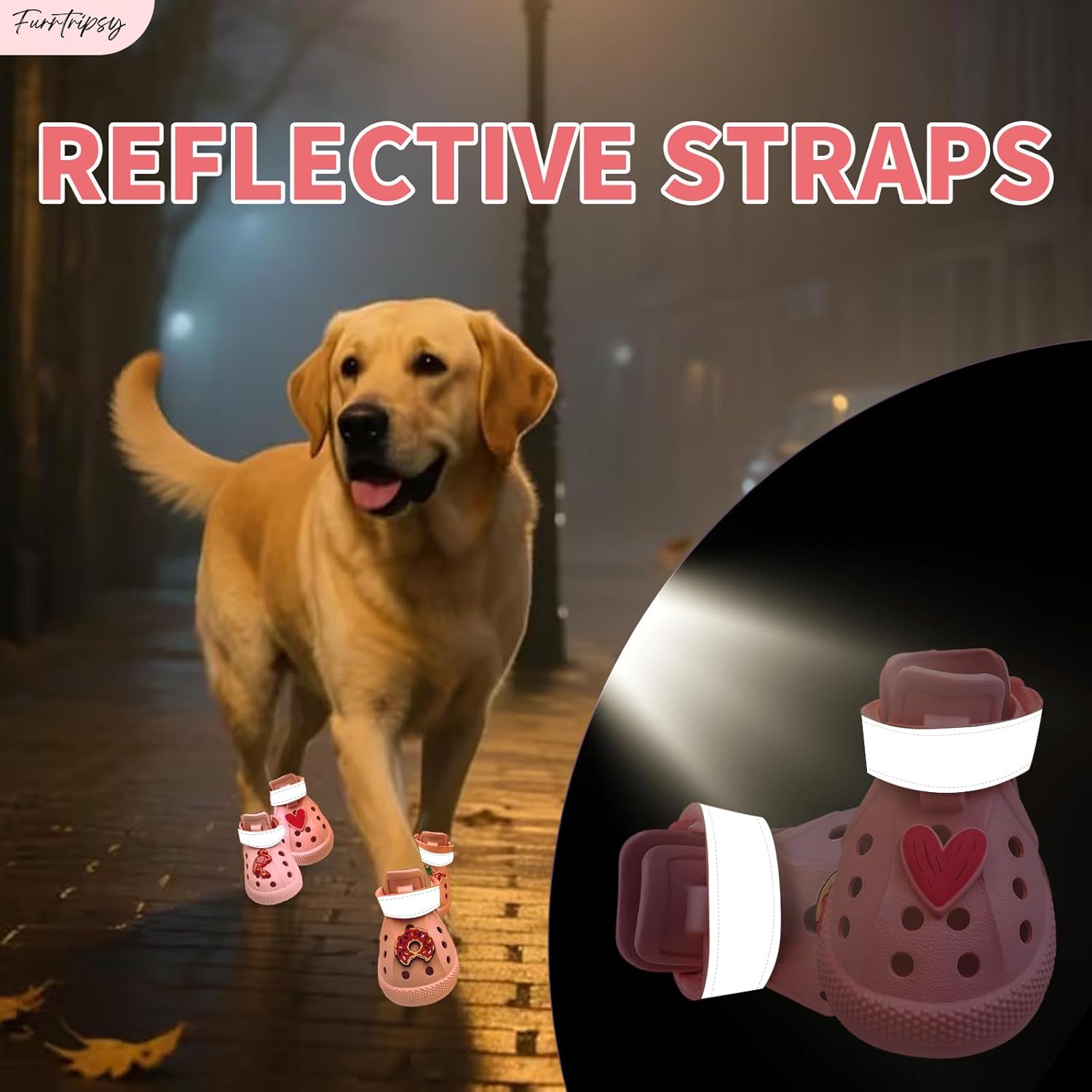 Dog Shoes,Non-Slip Waterproof Sandals for Hot Pavement, Breathable Perforated Boots,Adjustable Straps Dog Rain Booties for Summer Beach and Rainy Day(Pink,#7)
